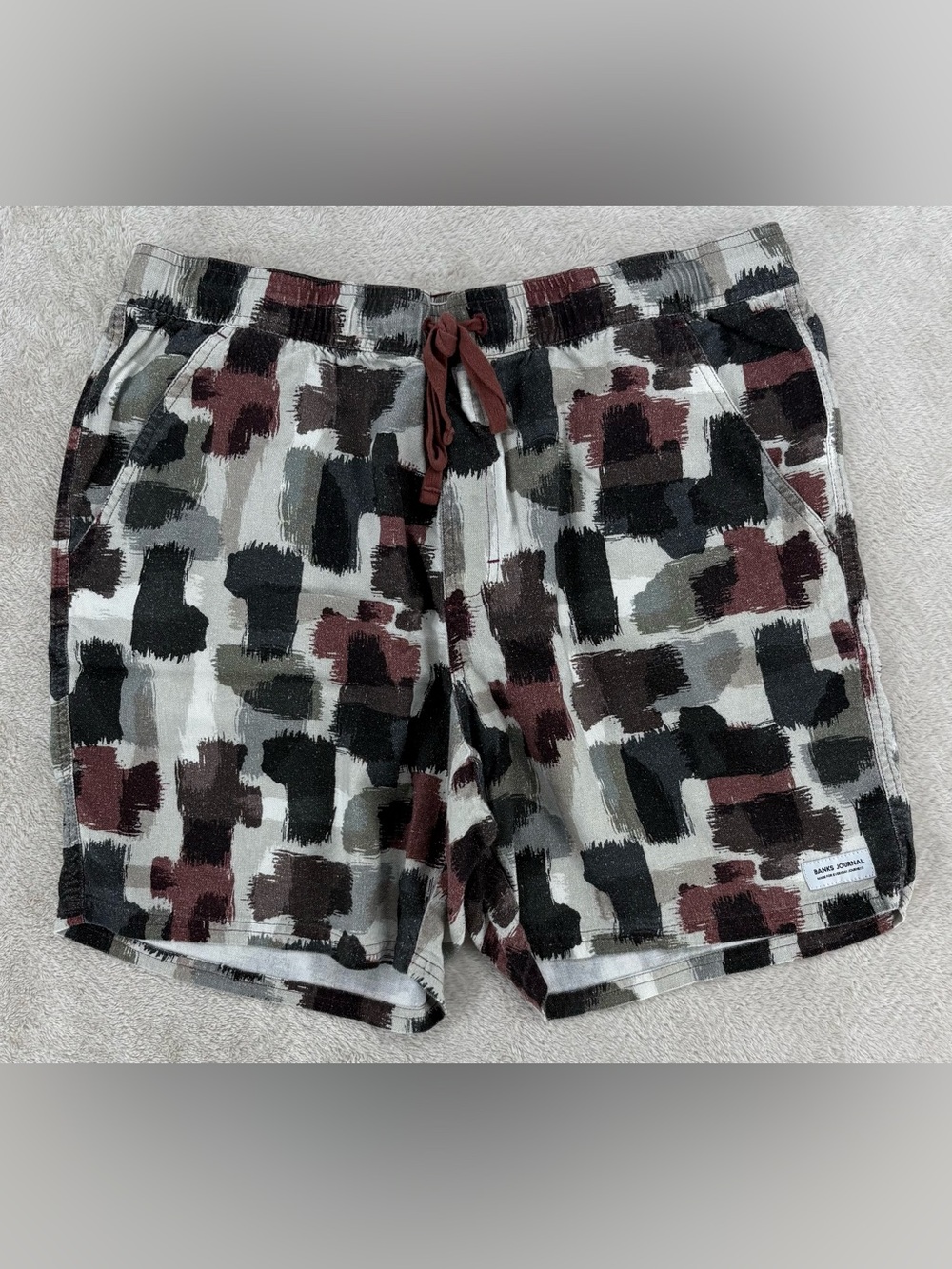 Banks Journal Men's XL Abstract Print Drawstring Cotton Linen Blend Beach Shorts